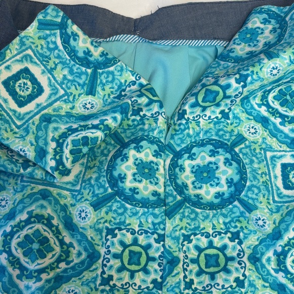 💙 Talbots Turquoise Patterned Skirt Women’s 12P Lined Cotton Stretch Petite 💙 - Picture 7 of 14